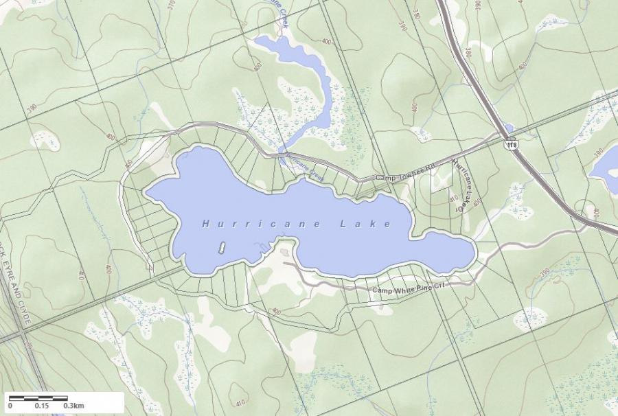 Topographical Map of Hurricane Lake in Municipality of Dysart et al and the District of Haliburton